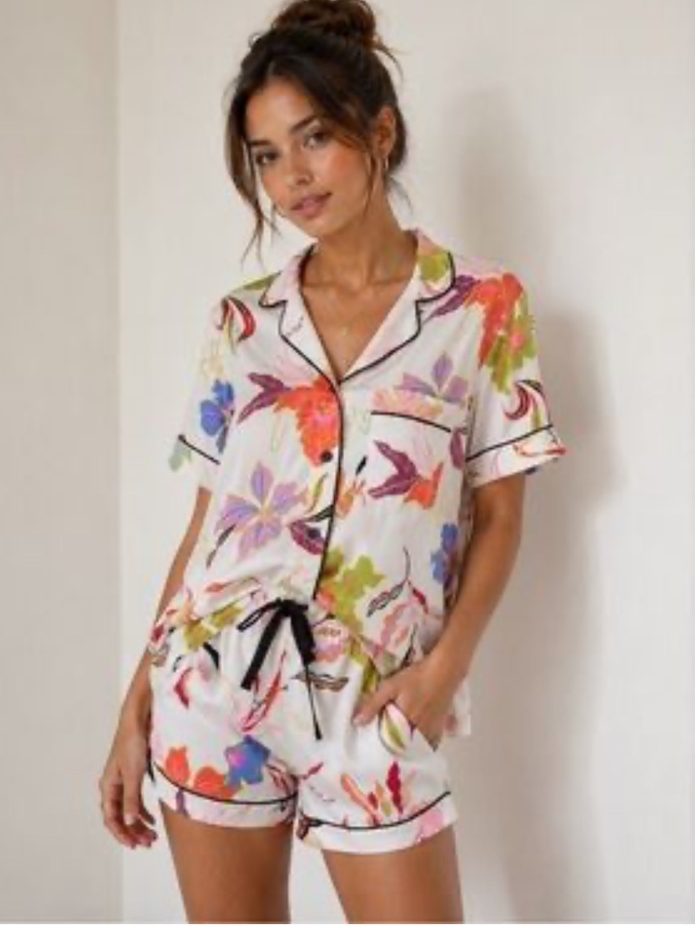 Stars Above Floral Short Pajama Set - White Multi Size XS